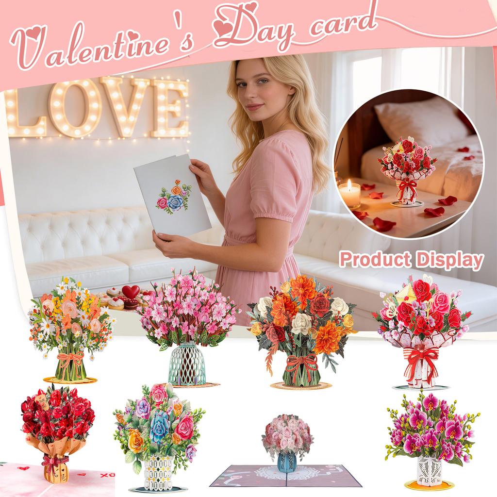 Valentine’s Day 3D Up Flower Card  Forever Bouquet Gift For Loved