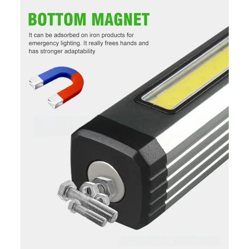 Wiederaufladbare Superhelle LED-Taschenlampe Eingebaute Batterie Magnetisch 90° Drehbarer Kopf Faltbar für Autoreparatur Camping Arbeitslicht