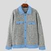 INCERUN Oversized Men Lapel Long Sleeve Plaid Patchwork Texture Casual Coats