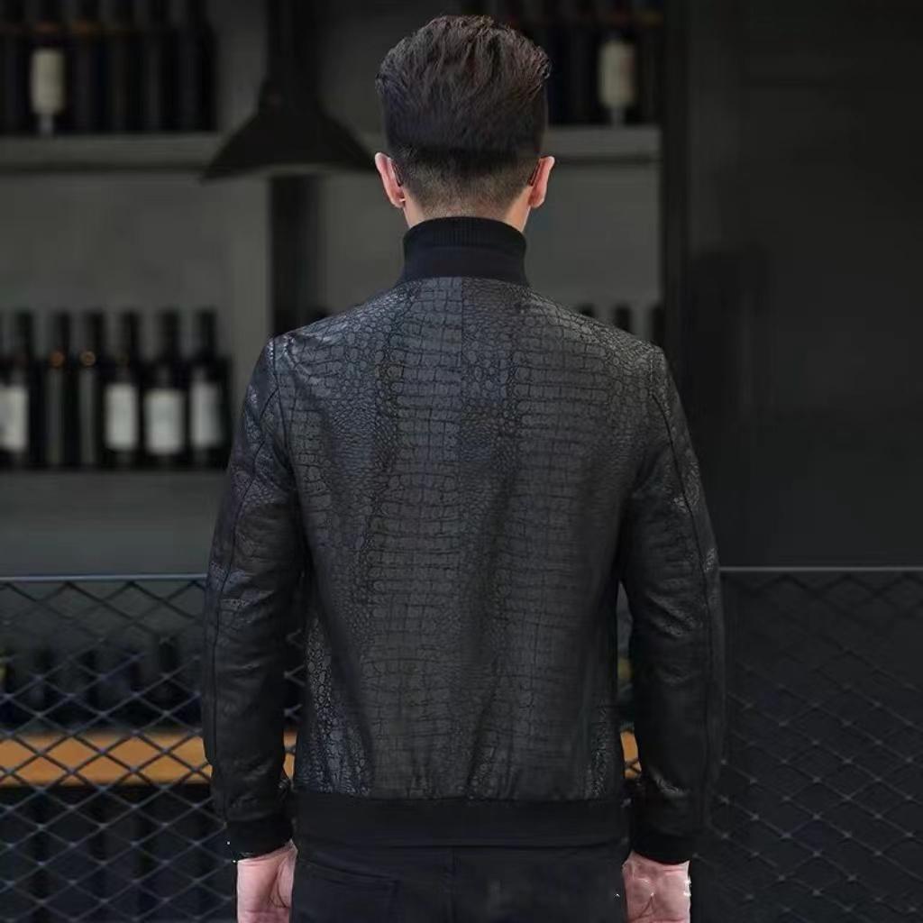 Nowa męska kurtka baseballowa z prawdziwej skóry Kurtka z owczej skóry Casual Krótkie futro motocyklowe