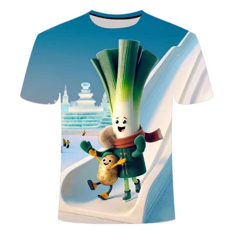 

Летние креативные забавные футболки с коротким рукавом с 3D-принтом и мультяшным овощным узором, летние модные повседневные мужские футболки с круглым вырезом XS