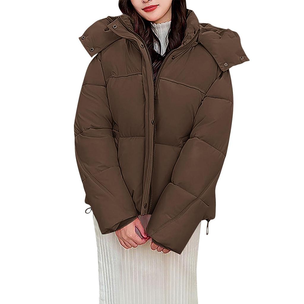 Ladies' Fashionable Solid Color Long Sleeved Loose Warm Hooded Jacket