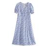 Summer New French Retro Temperament Square Neck Floral Waist and Thin Dress