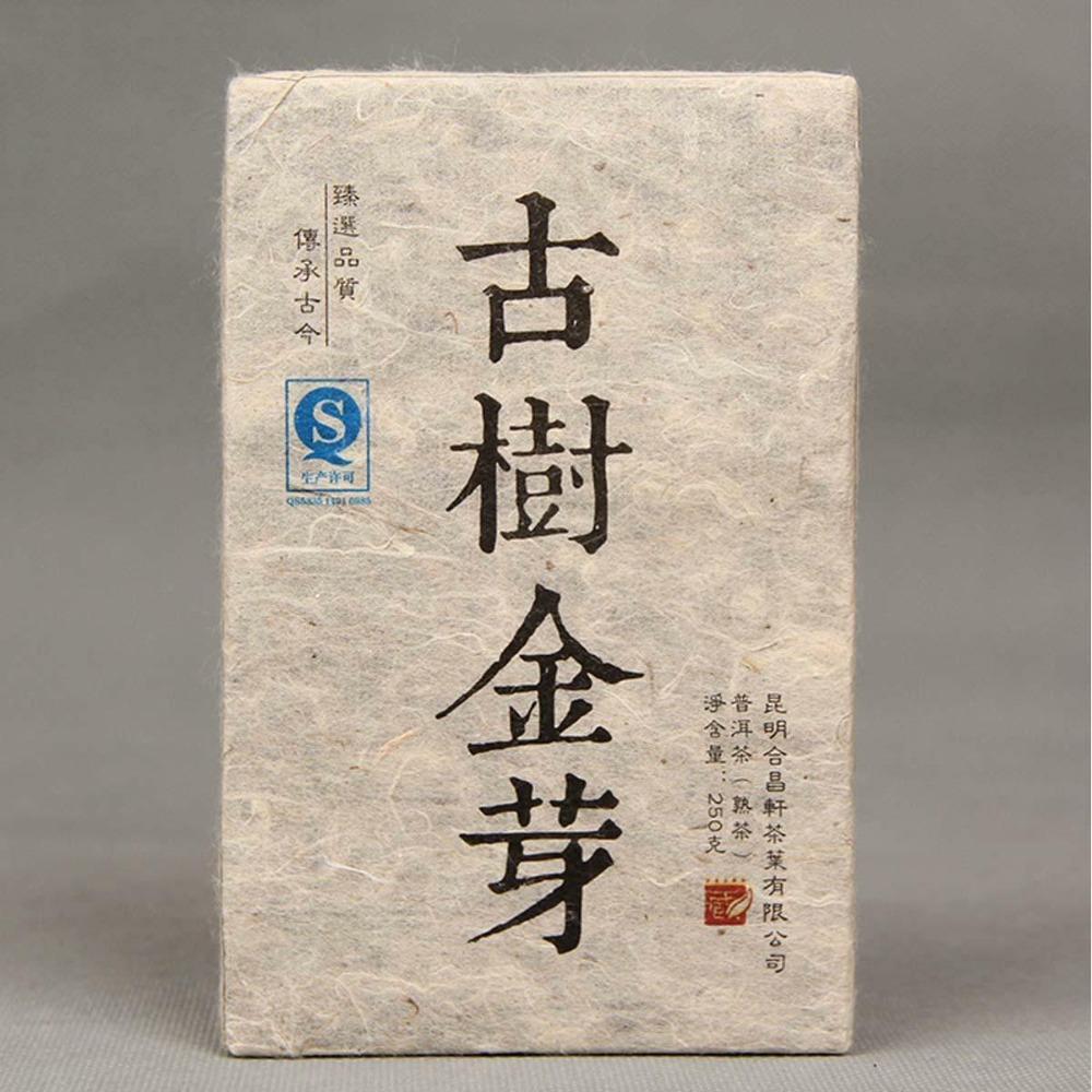 BOKU Golden Bud Ancient Tree Pu Erh Ripe Tea Brick Yunnan 250g
