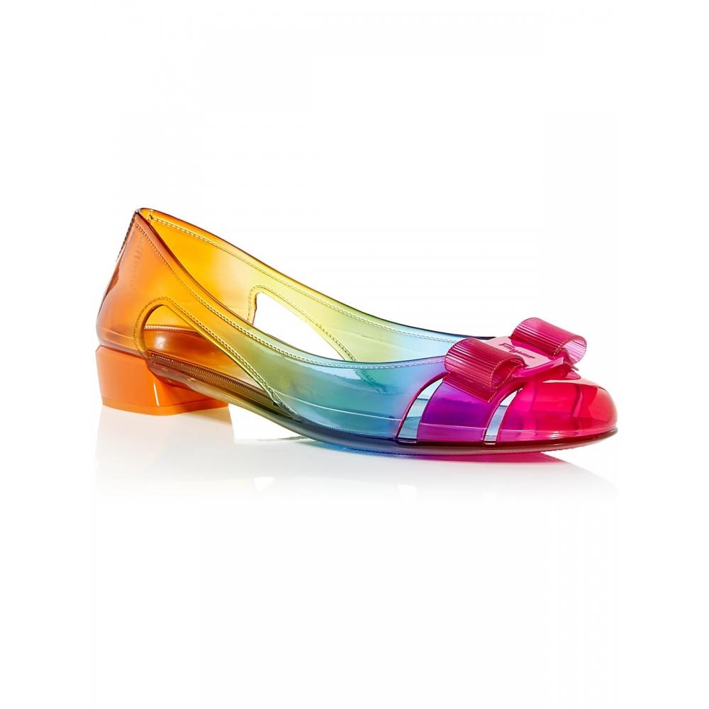 

Salvatore Ferragamo Vara Jelly Женские балетки на каблуке смешанной техники цвета радуги