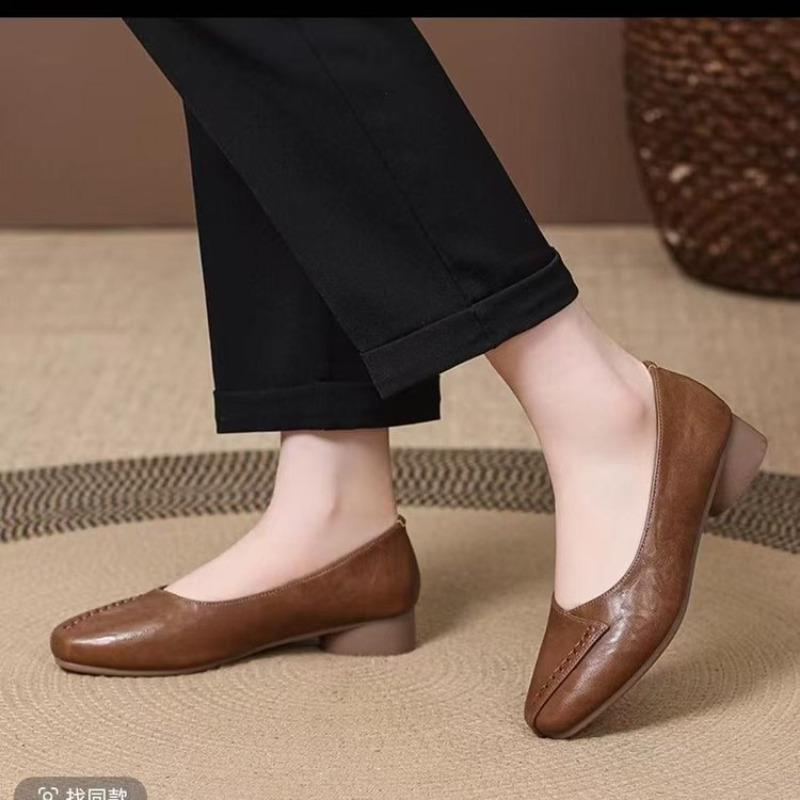 New single shoes soft sole soft surface retro style comfortable versatile women's shoes shallow mouth bean shoes mother shoes