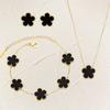 Luxury Zircon Set for Women Copper Color Chain Stainless Steel Double Sided Five Leaf Flower Necklace Earrings Bracelet Clover