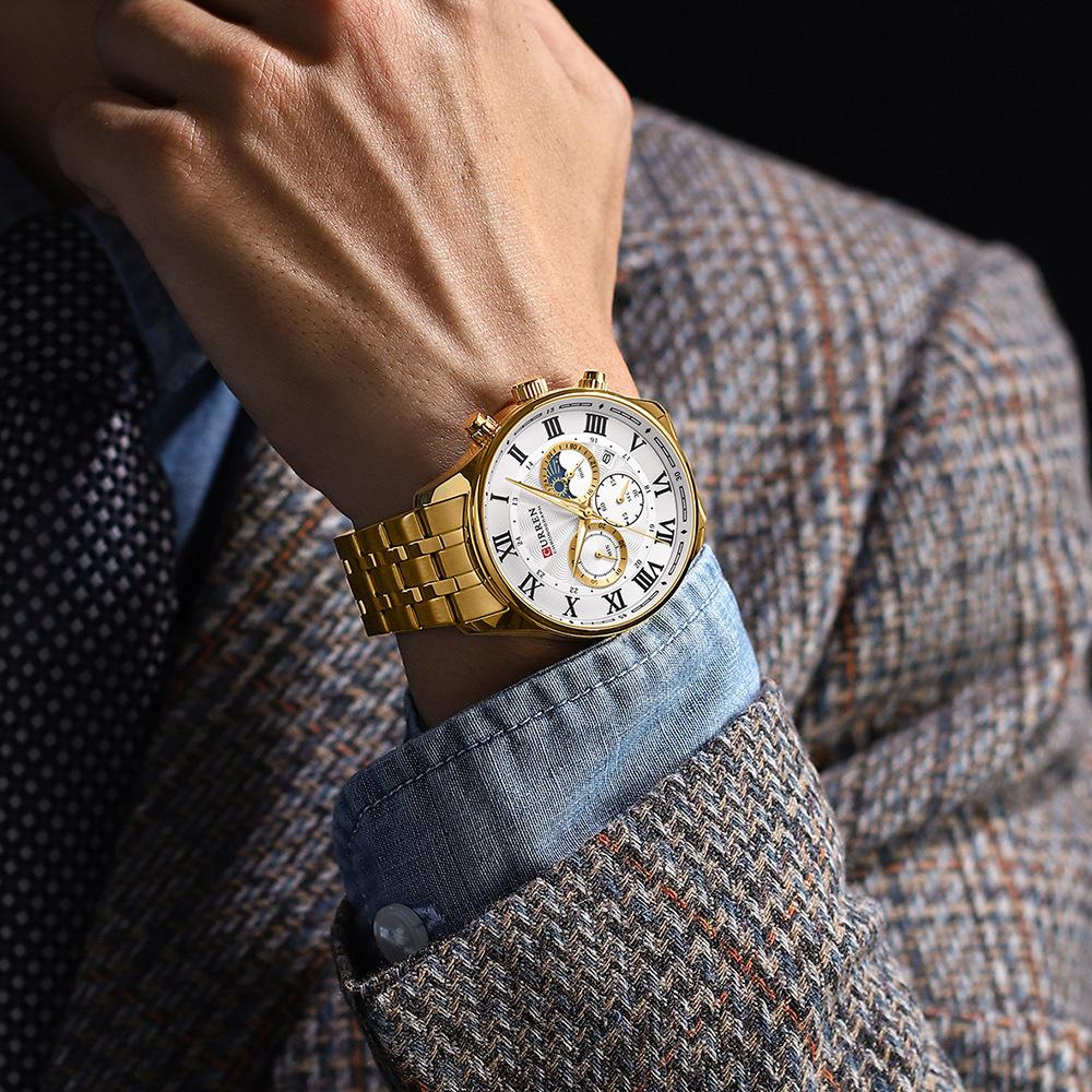 CURREN Men Luxury Fashion Business Watch Casual Sports Watch Chronograph Quartz Watch Stainless Steel Waterproof Luminous Wrist Watch