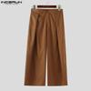 INCERUN Men Casual Loose Zip-up Waist Striped Baggy Wide Legs Pants Long Trousers