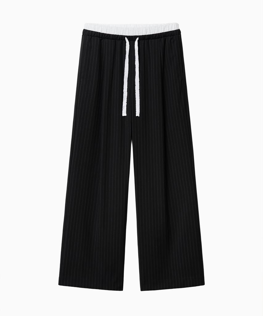 Dilleiopeu Lace Double Banding Striped Pants [Black]