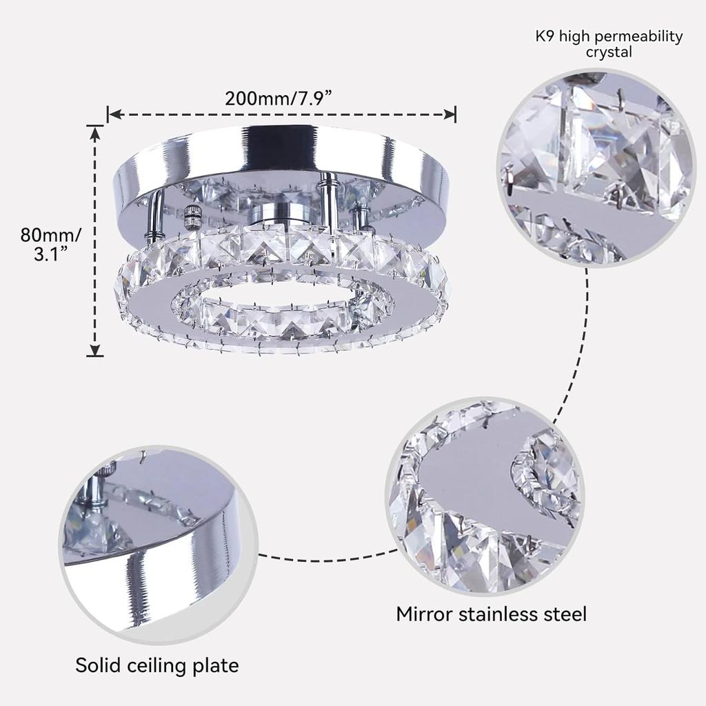 Modern Mini Led Chandelier Semi Flush Mount Crystal Lighting Ceiling Crystal Lamp for Bedrooms Dinning Rooms Hallway Round White