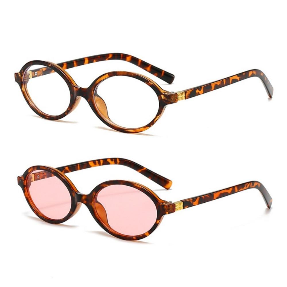 2pcs Women Oval Retro Glasses Y2K Leopard Small Frame GlasseVintage Female Girls Eyewear Decorative Eyeglasses
