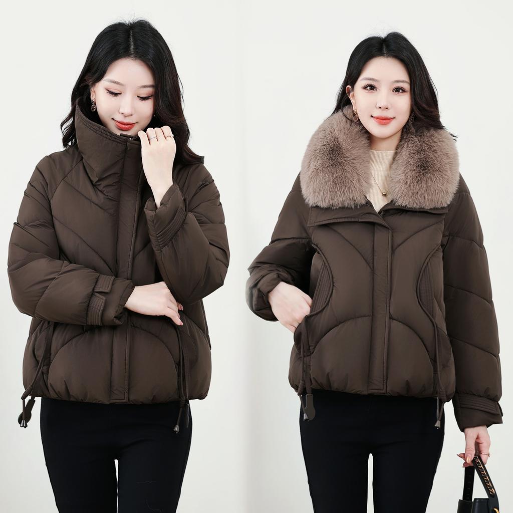 Winter new women's fashion big fur collar down cotton clothes foreign look thin warm cotton coat