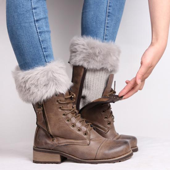 Puños de botas con canalé peludo para mujer, calentadores de piernas, moda de otoño e invierno