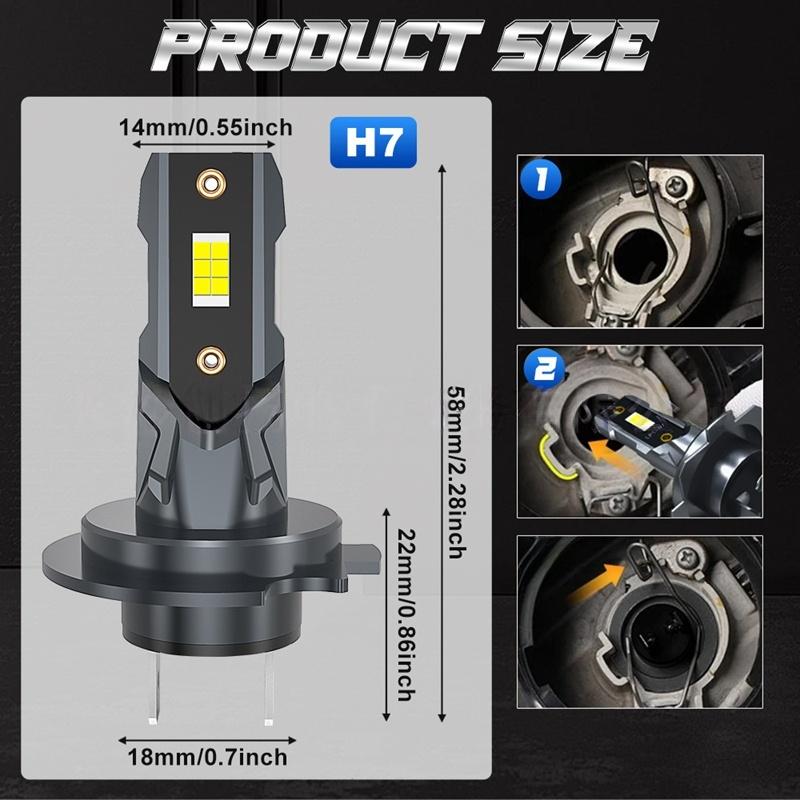 2PCS H7 LED Headlight Bulb 22000LM 12PCS CSP 3570 Car Headlamp Auto Mini CanBus H7 Led Bulb Turbo Light 6500K 12V 110W