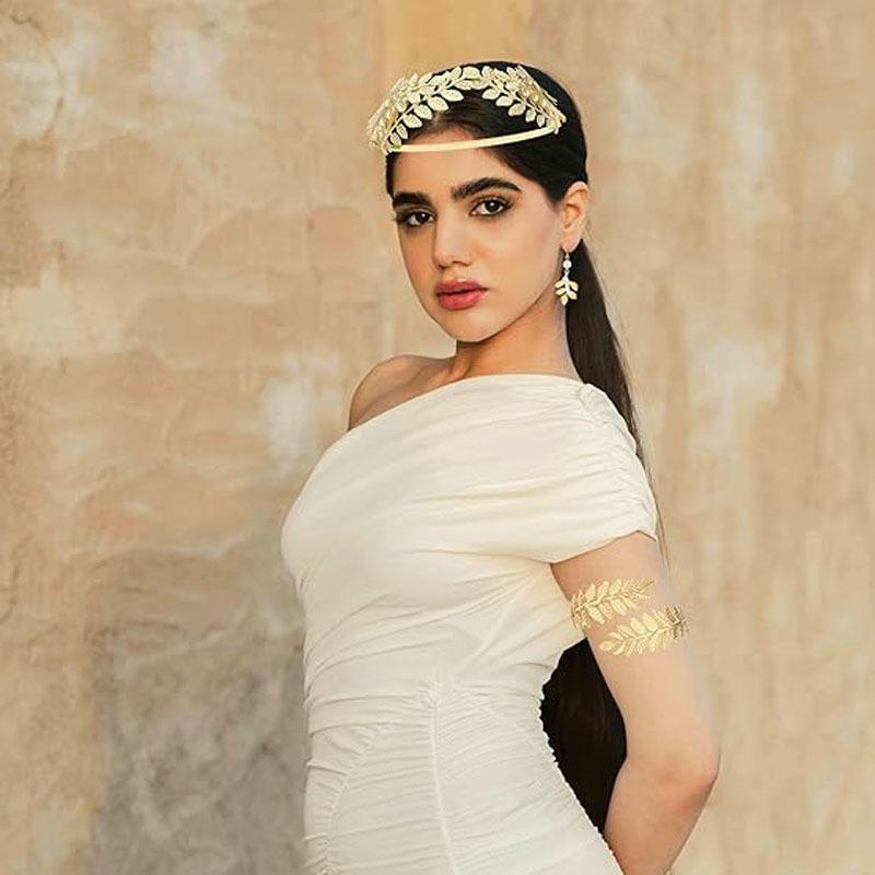 European & American Alloy Leaf Headband with Flower Earrings and Baroque Crown Hair Comb for Brides