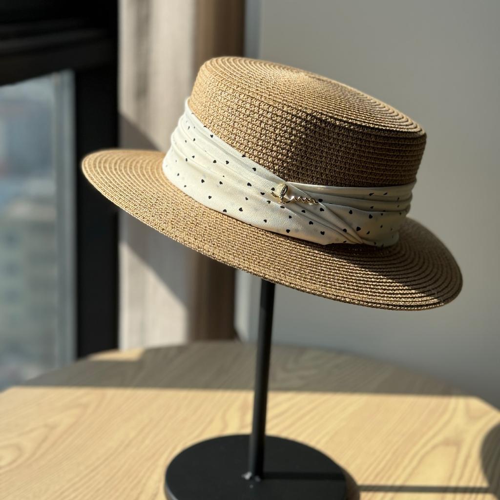 Retro French Polka Dot Straw Hat Women's Summer Seaside Vacation Top Hat Shade Straw Sunscreen Hat