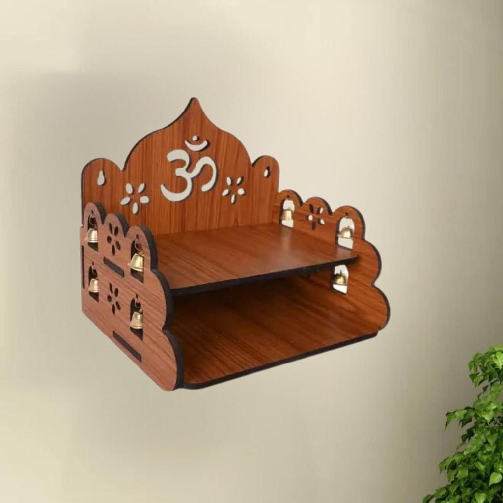 Pooja Mandir für Zuhause & Büro, Wandmontierter Holztempel, Pooja-Ständer mit Aufbewahrungsschrank, Heimdekor, Kleine & Große Größe (Mandir Design 1)