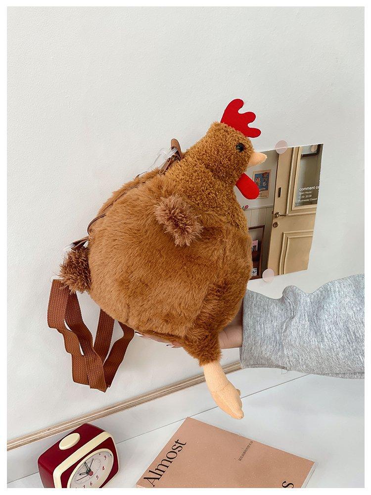 Borsa a tracolla piccola in peluche carina da donna, borsa per cellulare a forma di pollo dei cartoni animati di grande capacità per ragazza