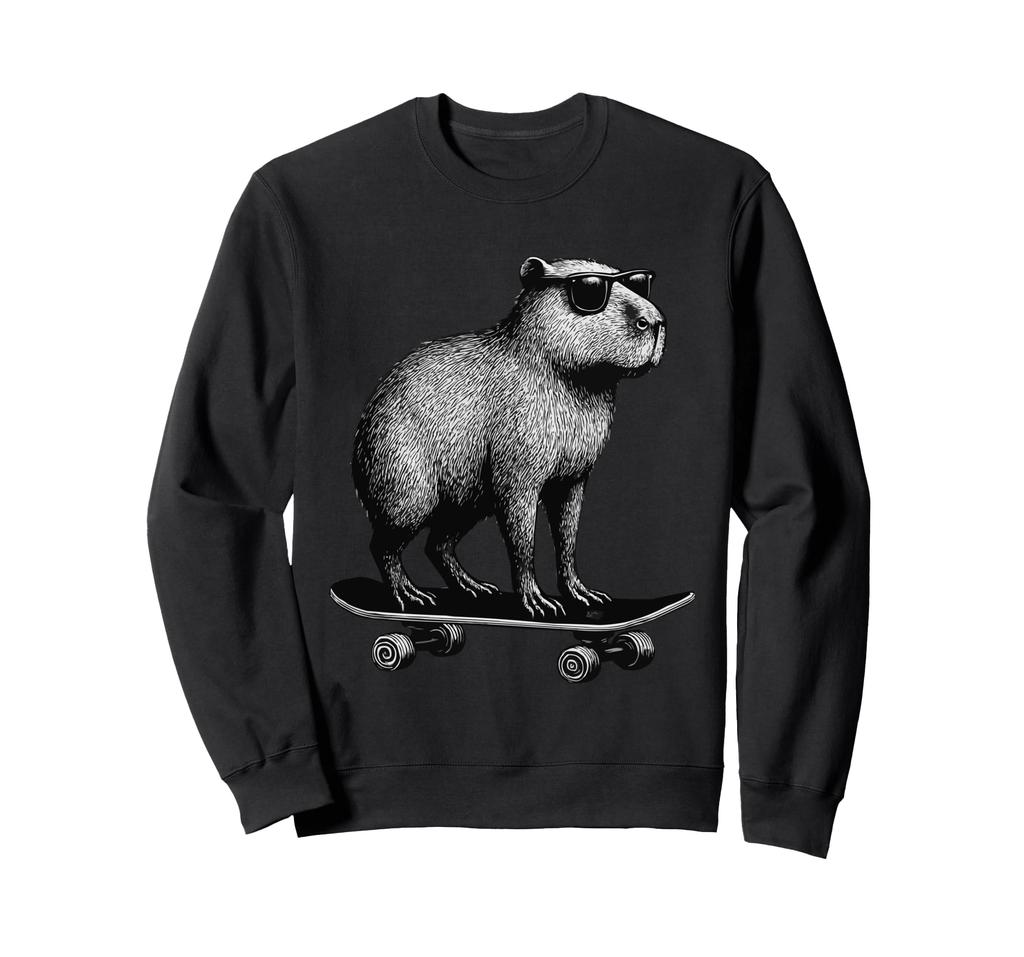 Skateboarder Capybara Tier Skater Grafik Sweatshirt mit Sonnenbrille