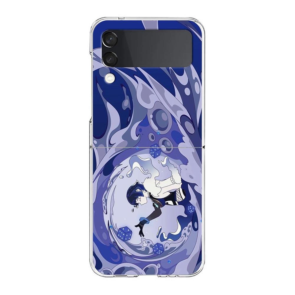 Genshin Impact Cartoon Logo For Samsung Galaxy Z Flip 3 4 5 Hard Folding Clear PC Phone Case For Samsung Z Flip3 Cover Bumper