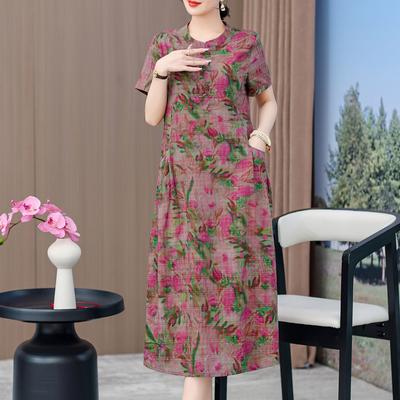 Vestido elegante de verano para mujer, vestidos largos informales con estampado Vintage de talla grande, ropa de mujer de mediana edad