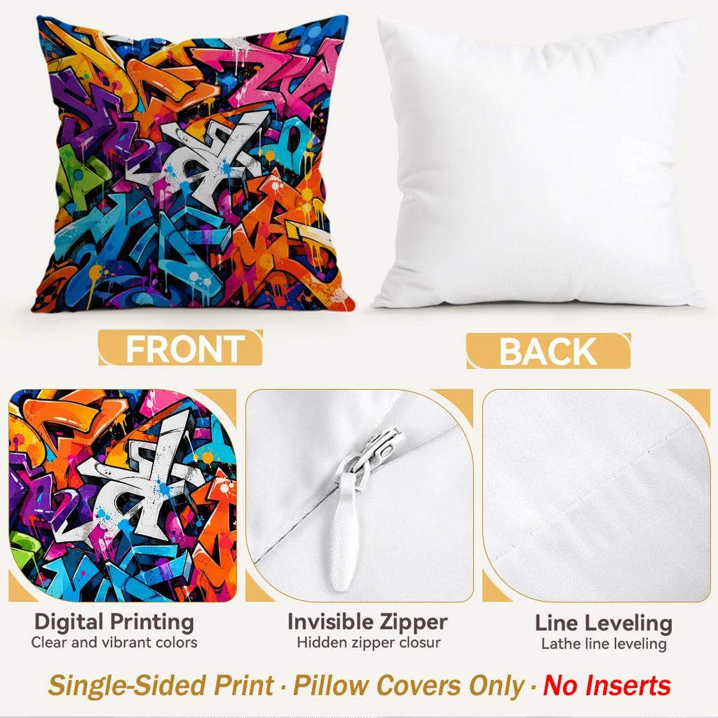 1/4pcs Colorful Street Graffiti S Cushions Pillowcase Polyester Cushion Cover Throw Pillow Pillowcover Home Car Sofa Decor