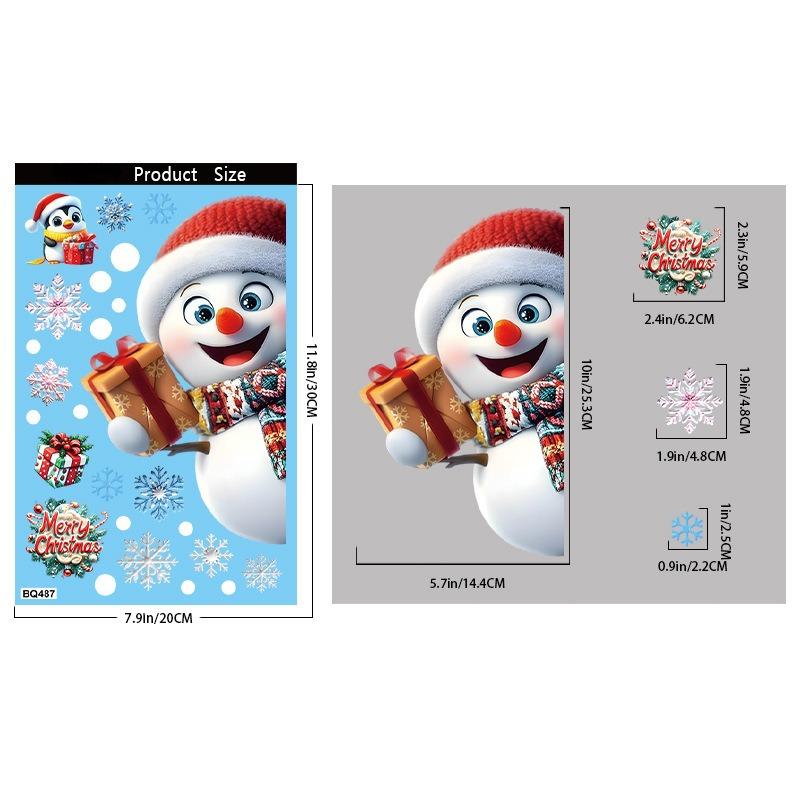 2025 Christmas Static Window Clings - Gingerbread Man Snowman Snowflake & Santa Claus Decals for Xmas Holiday Party Decorations