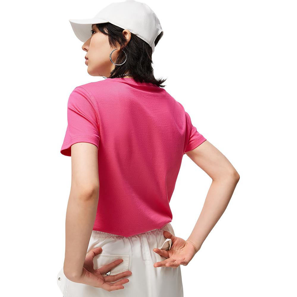 Li Ning Casual Cartoon Pattern Printed Round Neck Short Sleeve T-Shirt Women Tops Bright-Pink ATST808-5