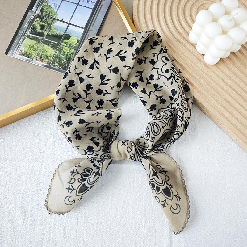 Thin Cotton and Linen Small Square Scarf Fresh and Breathable Women's Soft Literary and Decorative Small Silk Scarf Summer Scarf Women's Versatile