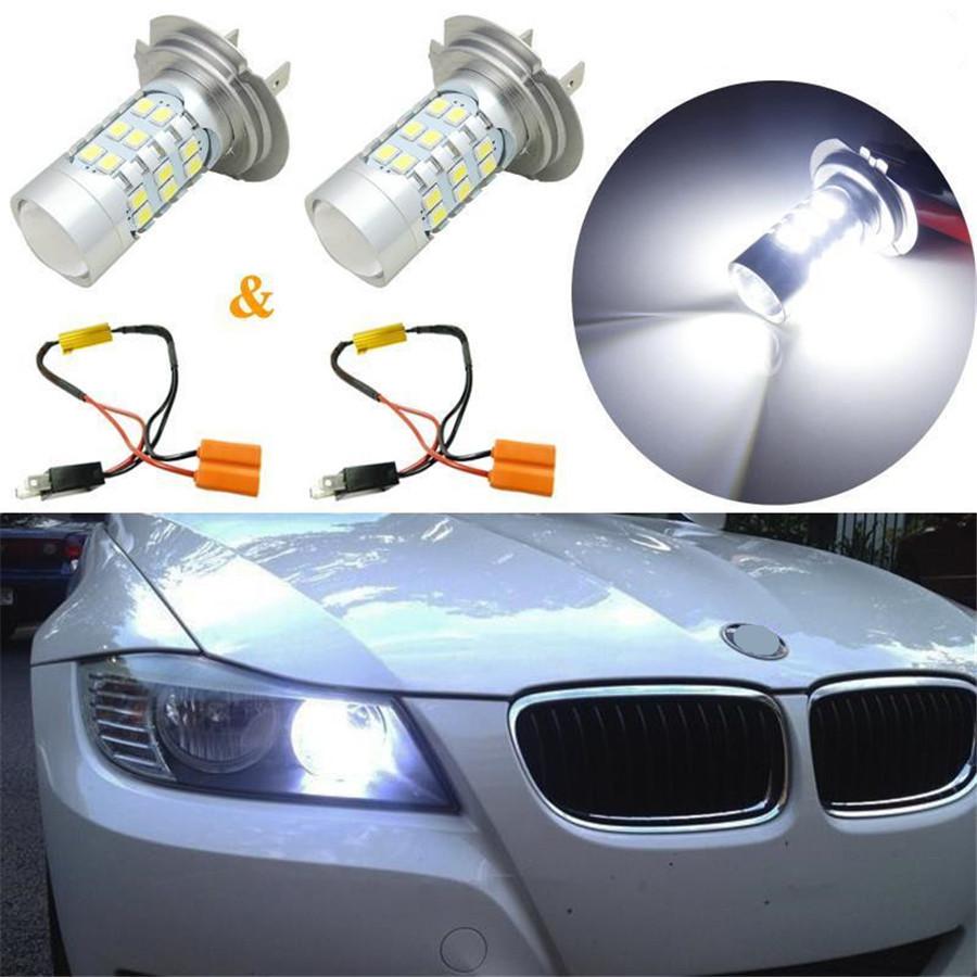 

Безошибочные белые светодиодные лампы H7 27SMD, комплект дневных ходовых огней, декодер CANBUS, декодеры с нагрузочным резистором для BMW 3 5 серии