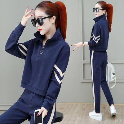 Spring/Autumn Casual Sportswear Set for Women (Korean Version) - Loose-Fitting, Fashionable Long-Sleeved Sweatshirt Set of Two Pieces