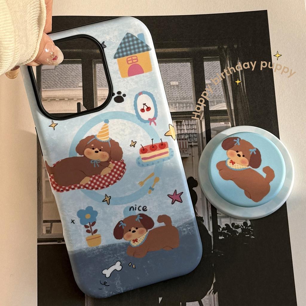 Denim Blue Puppy Magnetic Stent Applicable To Apple IPhone 16 Mobile Case 15promax Retro 14 Film 11