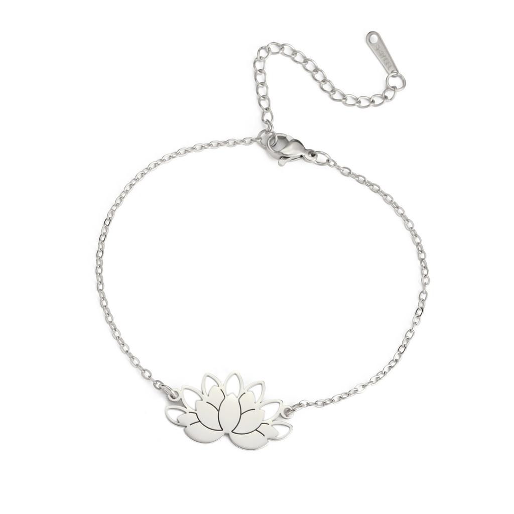 Simple Hollow Lotus Pendant Titanium Steel Bracelet Women Fashion Jewelry Gift