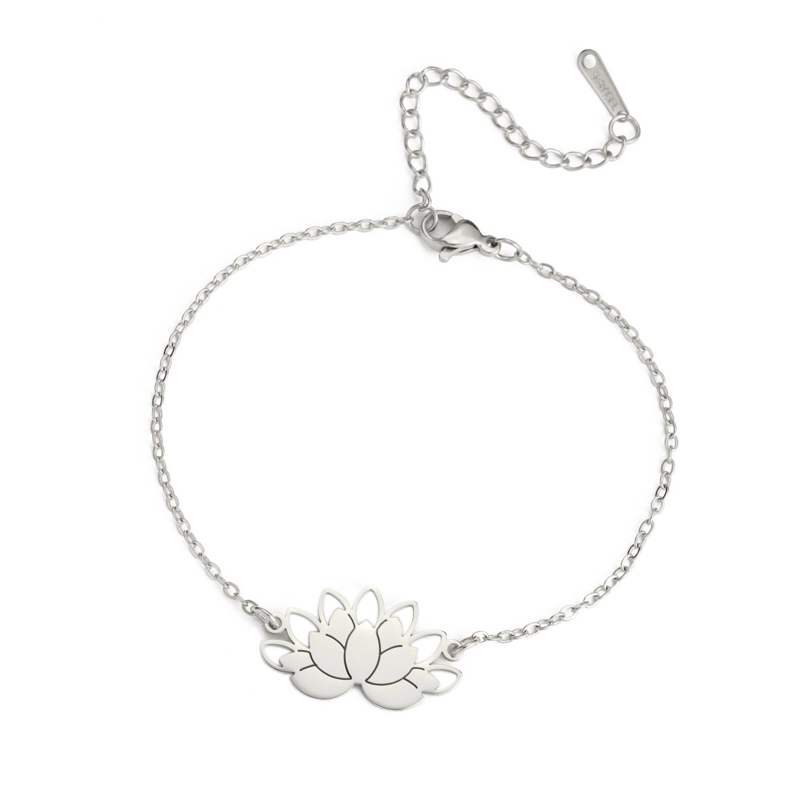 Simple Hollow Lotus Pendant Titanium Steel Bracelet Women Fashion Jewelry Gift