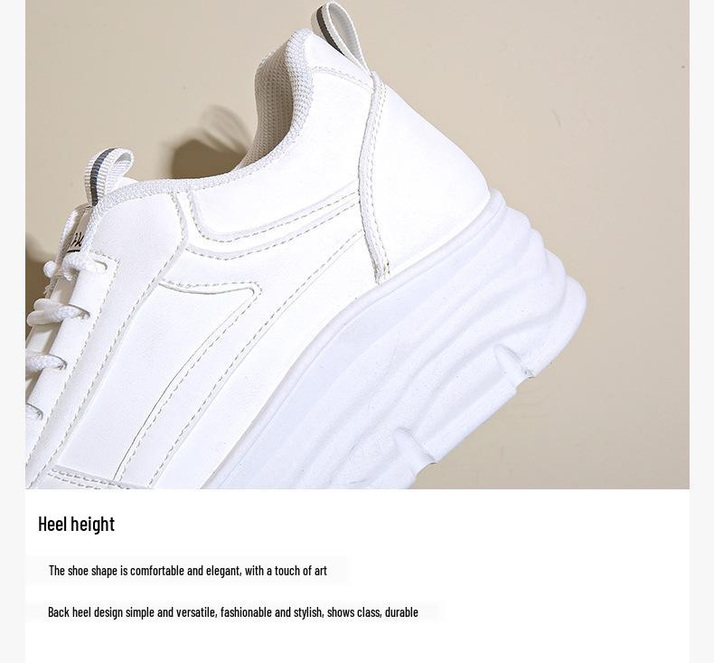 Women's W3612 White Leather Thick-Soled Casual Shoes, 2024 Autumn Collection