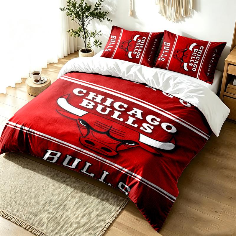 Chicago Bulls 3pc Duvet Cover Set Simple Modern Bedding Set Wrinkle Resistant Soft Fabric All Season Use a Perfect Gift