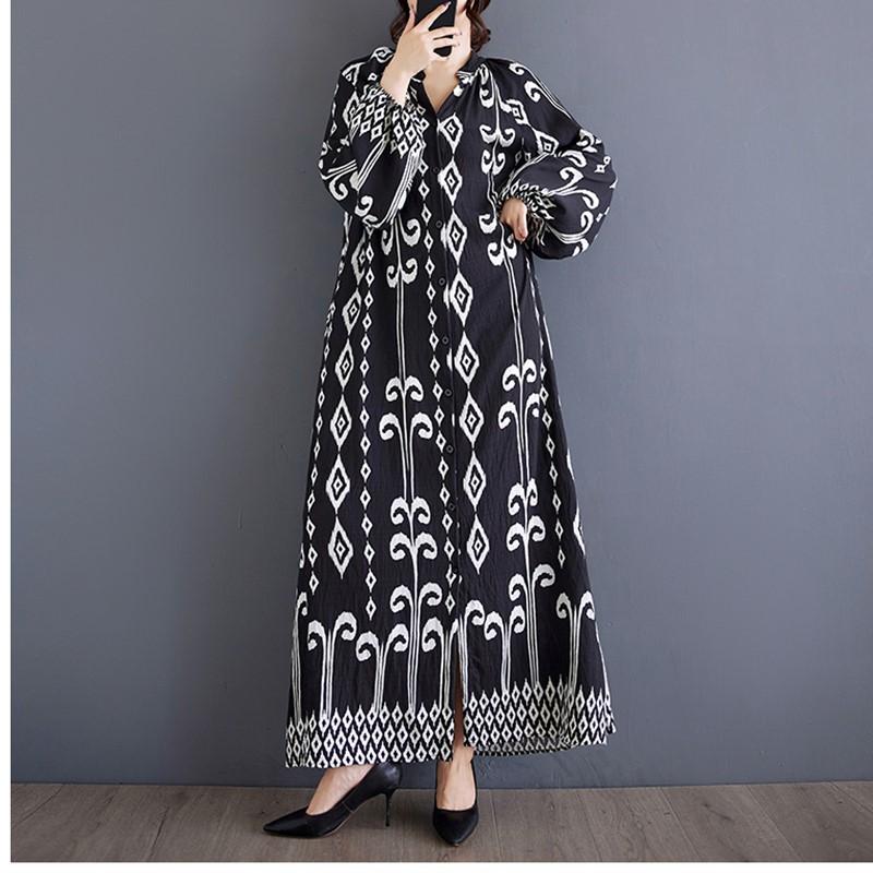 Long sleeve Plus size Cotton vintage Floral new in dresses for women casual loose spring autumn dress