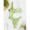 Costume Intero Donna Sexy Stampa Pelle di Serpente Verde Lucido Monospalla Taglio Cut-out Tanga Bikini Costume da Bagno per la Spiaggia