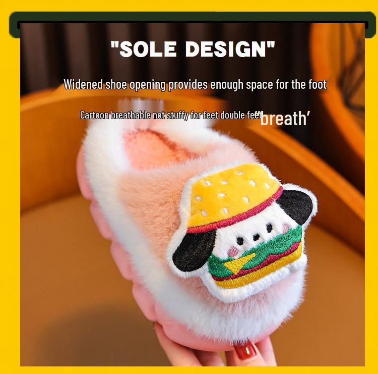Children's Furry Cotton Slippers - Boys & Girls Half-Covered Warm Shoes for Autumn/Winter 2025