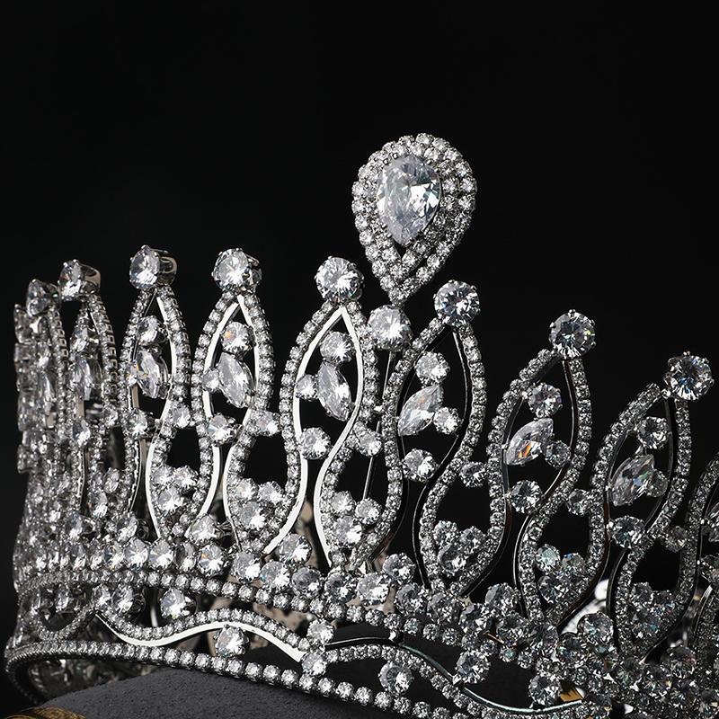 Cubic Zirconia Big Tall Royal Princess Pageant Crown Quinceanera Prom Party Full CZ Bridal Hair Accessories