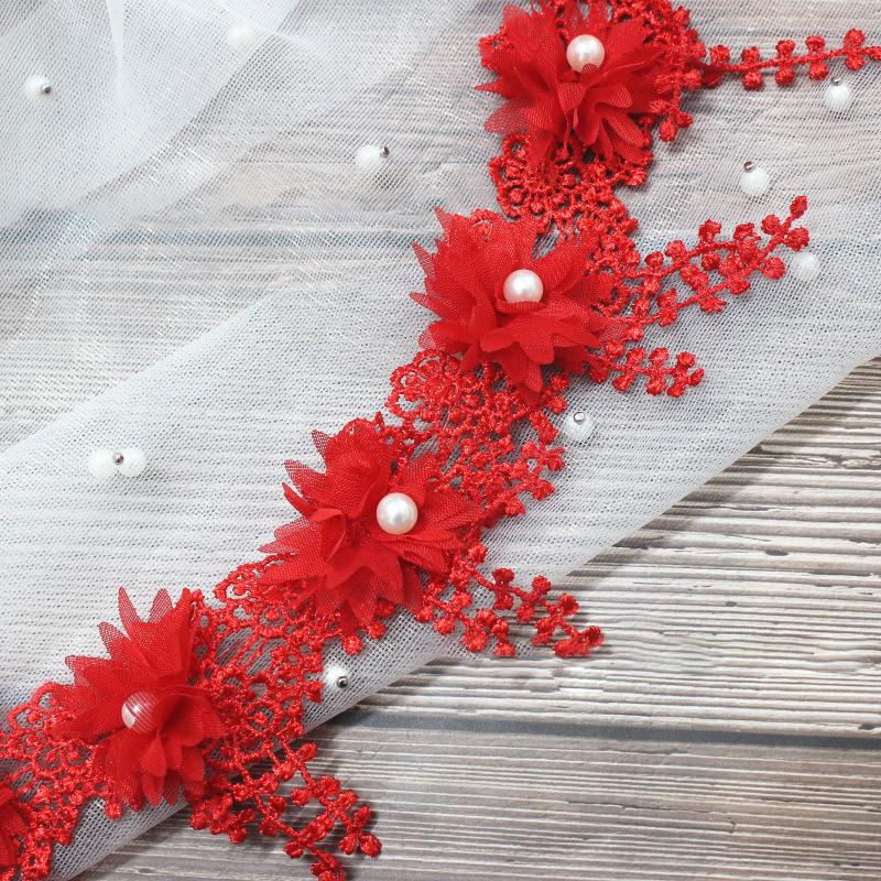 

Белое 3D Шифоновое Кружево с Розами Ткань для DIY Ремесла Шириной 8,5 см красный