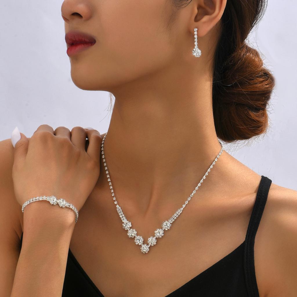 Wedding Accessories Jewelry Set Necklace Earrings Bracelet Ring Four-Piece Evening Dress Wedding Versatile Accessories