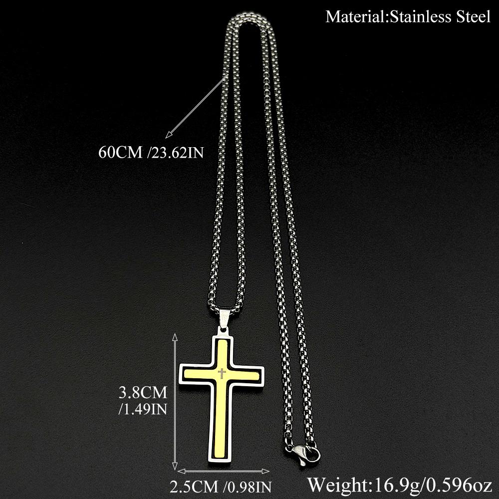 Christian Two-Tone Double Rotatable Cross Stainless Steel Jesus Amulet Pendant Necklace for Women Men Gold Color Chain Jewelry