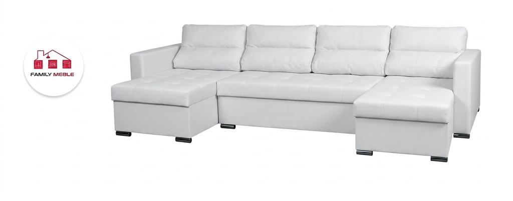 Großes U-Ecksofa Varius BIG mit Schlaffunktion, Kunstleder, 3 Bettkästen, moderne Chromfüße, Family Meble