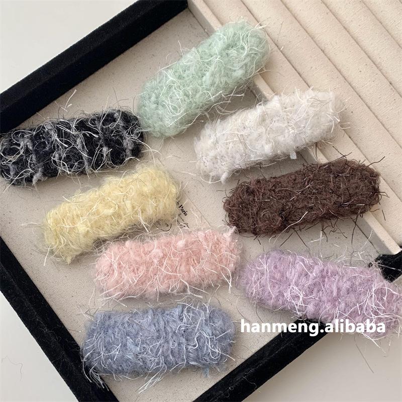 

Простые плюшевые мягкие клейкие шерстяные тканые заколки для девочек, зажим Bb, однотонная челка, боковой зажим, аксессуары для волос ярких цветов