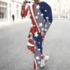 Men Sunflower American Flag Tie Dye Print Long Sleeve Sweatshirt And Drawstring Jogger Pants Two Piece Suit