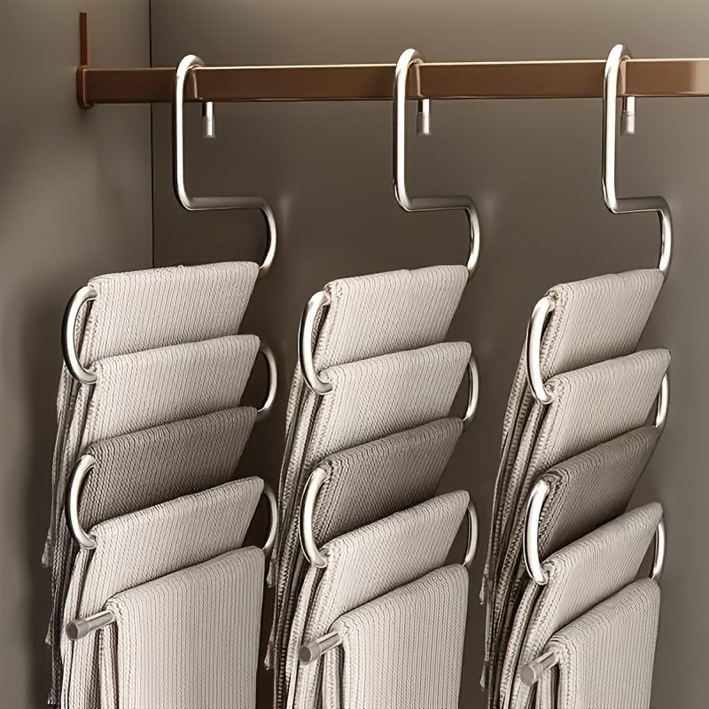 3PCS S-shaped Pants Hanging Five Layer Hanger Multifunctional Drying Trousers Hanger Stainless Steel Space Saving for Scarf Pant