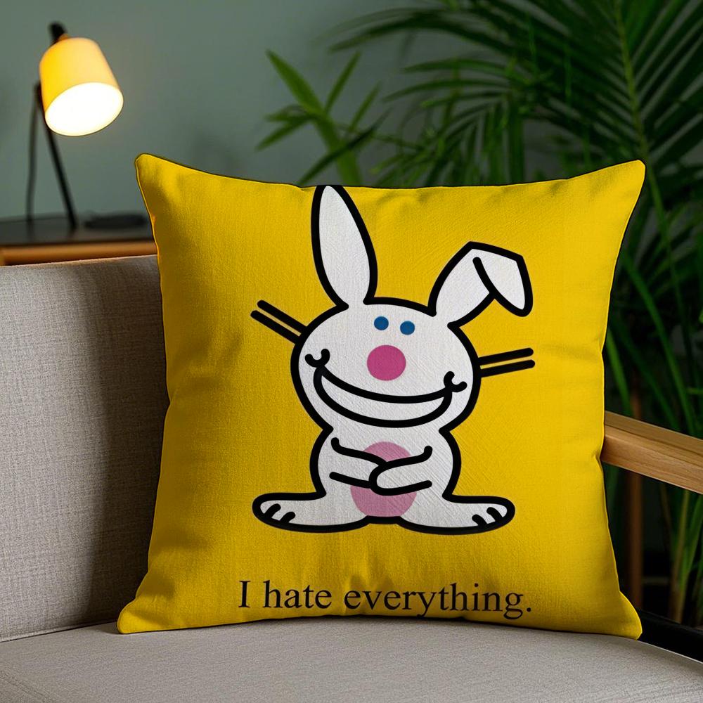 Cute Rabbit Cushion Cover Plush Fabric DoubleSided Printed Invisible Zipper Sofa Pillow Case Home Bedroom Decor