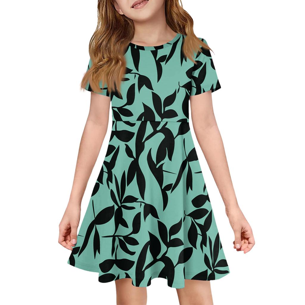 Girl Summer Dress Color & Print Short Sleeve Dress With Pocket Casual Dress Shorts Sleeve Party Dress Easter Day